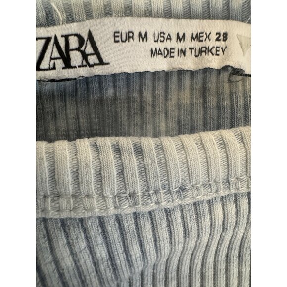 2/$30 Zara Medium Light Blue Ribbed Knit Long Sleeve Crop Top - Picture 3 of 12